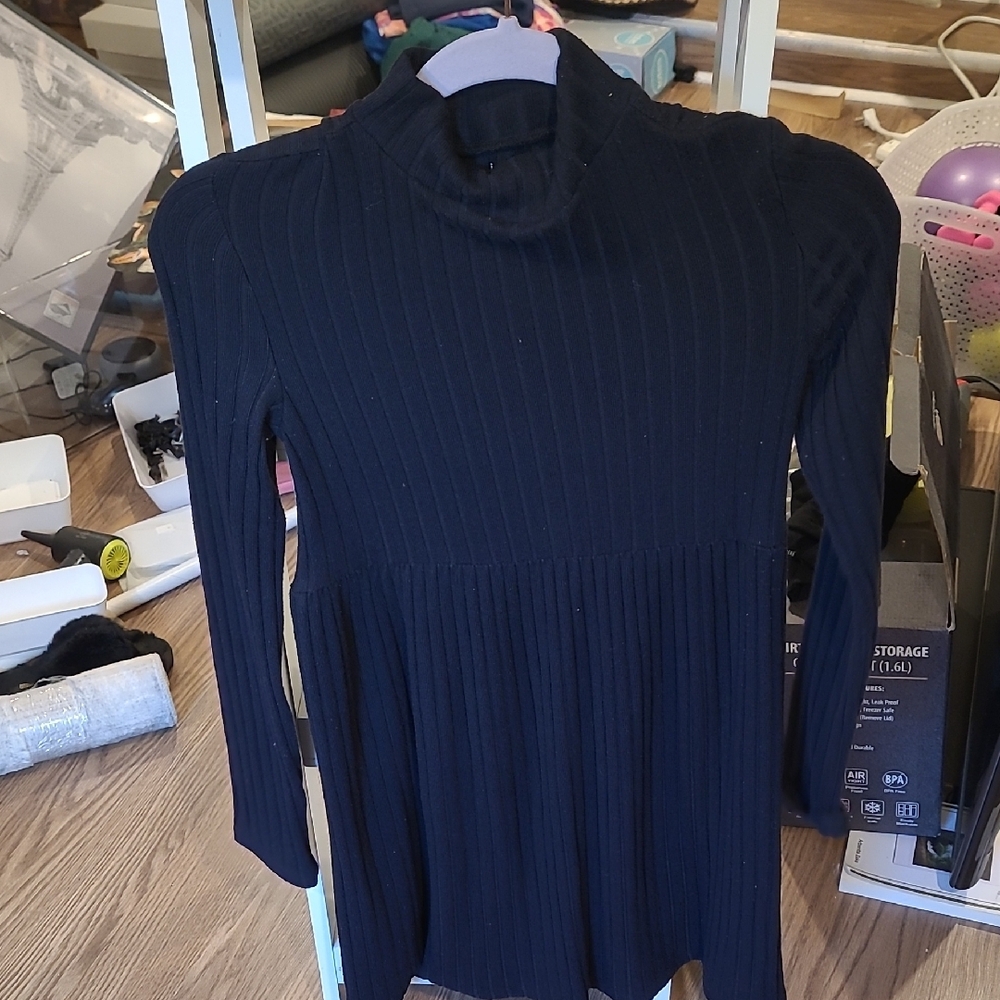 Elegant Black Ribbed Turtleneck Dress